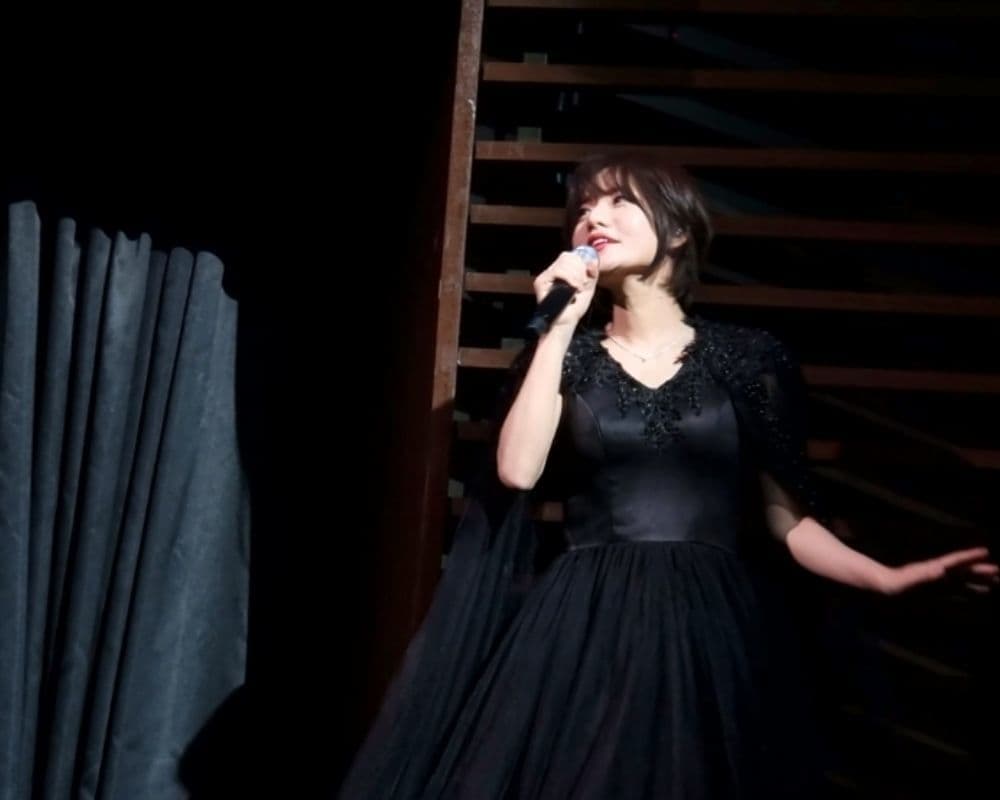 ライブステージ写真。隠し扉から現れて歌うシム･ギュソン。単独コンサート「私たちの前の世界 」より。